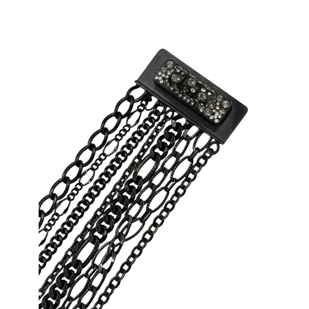 Chanel Multi Strand Gunmetal-Silver Crystal Reissue Lock Necklace